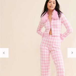Show Me Your MuMu Pink Houndstooth Set with Faux Fur